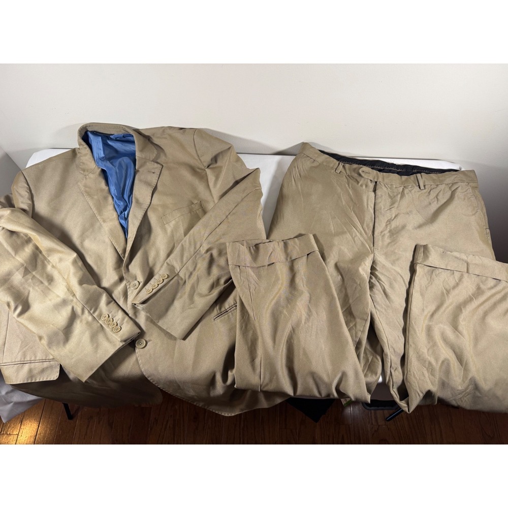 Eleganza Tan Textured Modern Fit 2pc Suit Trousers Pants Jacket Blazer Size 50L